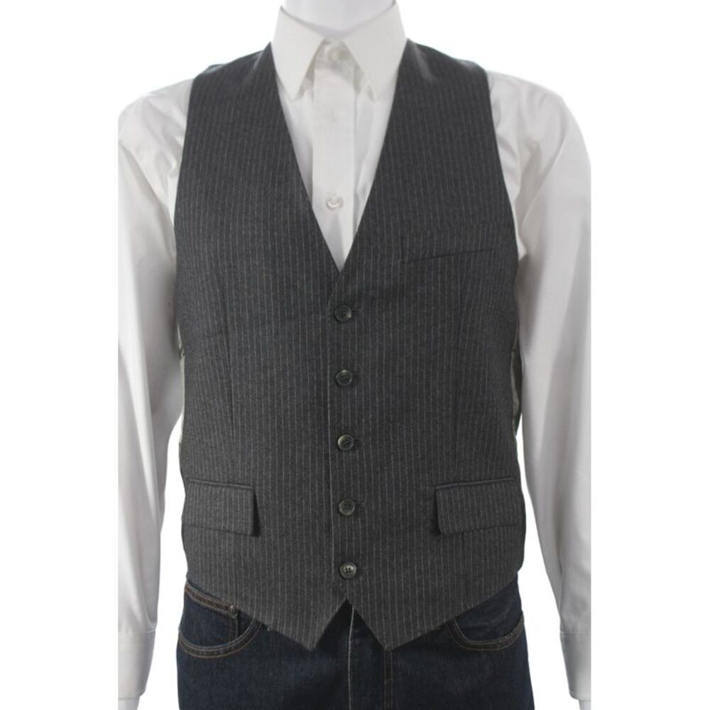Alexander McQueen Men Gray Wool Striped Vest Size 50